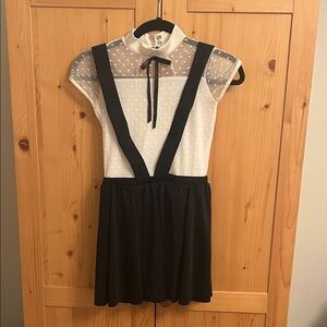 Chic Black and White Maid Costume with Sheer Polka Dot Top